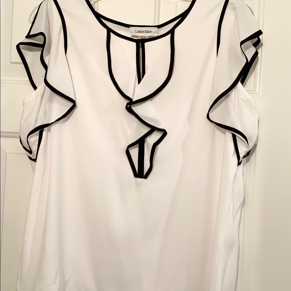 Calvin Klein ruffled sleeve blouse